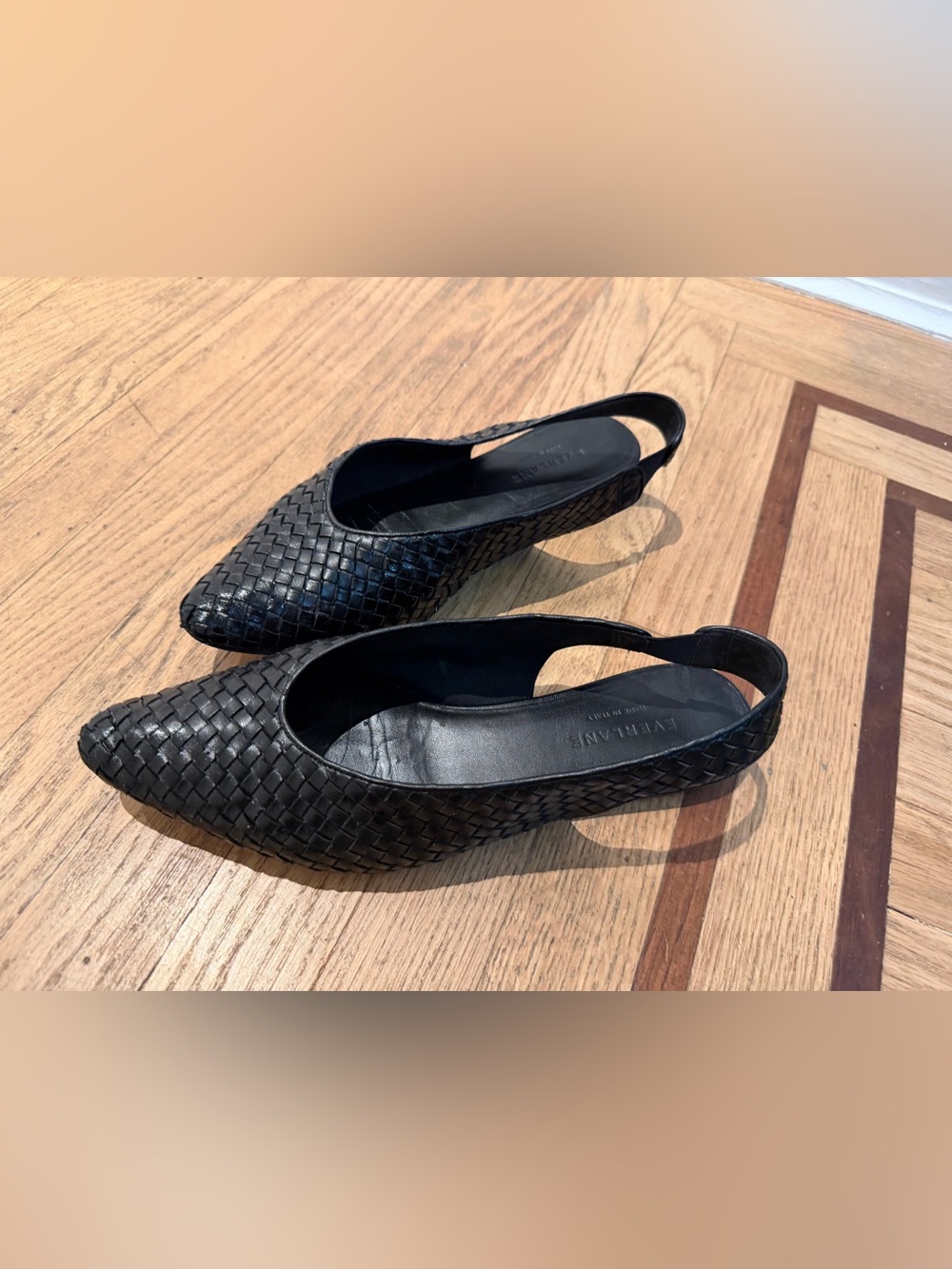 Everlane V Slingbacks Size 38.5/8 Black Woven